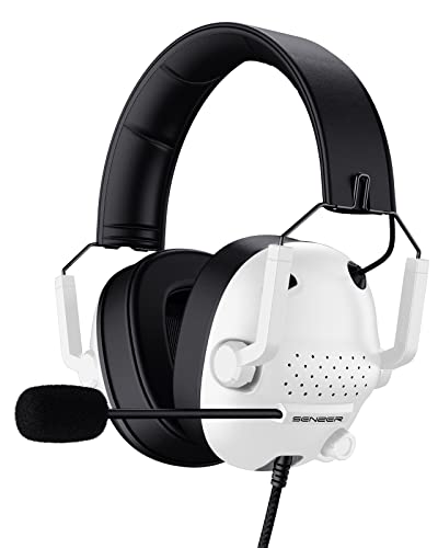SENZER SG500 Surround Sound Pro Gaming Headset with Noise Cancelling Microphone - Soft Memory Foam Padding - Portable Foldable Headphones for PC, PS4, PS5, Xbox One, Switch - White