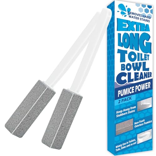 FAZMoss [2 Pack] Pumice Stone for Toilet Cleaning, Pumice Cleaning Stone Toilet Bowl with Extra Long Handle for Removing Toilet Bowl Ring, Pool, Bathroom,Toilet Brush