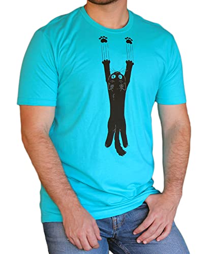 Paw Addict Mens Scratch Black Cat Kitty Graphic T-Shirt (Teal, XXX-Large)