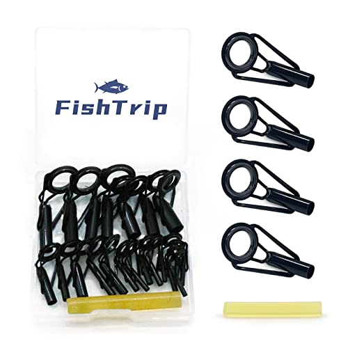 FishTrip Rod Tip Repair Kit 20pcs Fishing Rod Tips Replacement Kit Stainless Steel Ceramic Guides Ring Fishing Pole Eyelets Repair Kit