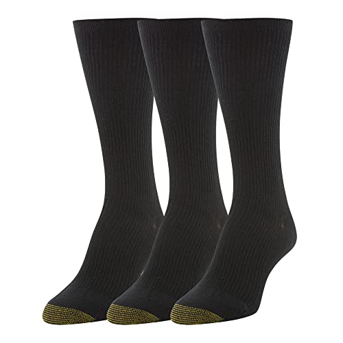 GOLDTOE Women's Non-Binding Ribbed Crew Socks, 3-Pairs, Black, Medium