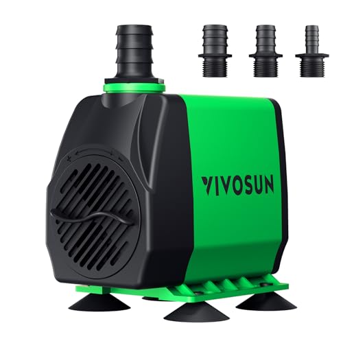 VIVOSUN 800GPH Submersible Pump(3000L/H, 24W), Ultra Quiet Water Fountain Pump with 10ft. High Lift with 6.5ft. Power Cord, 3 Nozzles for Fish Tank, Pond, Aquarium, Statuary, Hydroponics Green