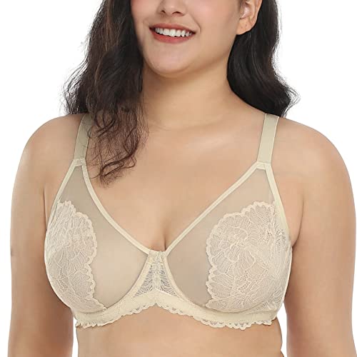 HSIA Minimizer Bra for Women Full Coverage Lace Plus Size Compression Bra Unlined Bras with Underwire 44H