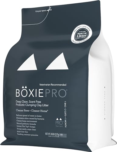 Boxiecat Ultra Clean Clumping Cat Litter - Probiotic Powered Odor Control, 99.9% Dust Free Clay Litter for Cleaner Litter Box, Black, 28 lb