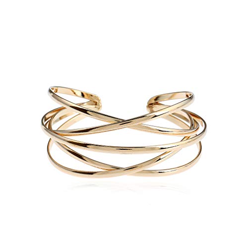 FUTIMELY Gold Cuff Bracelet for Women Girls,Multi-layer Cross Wire Bangle Bracelet Open Adjustable Wide Cuff Bracelet