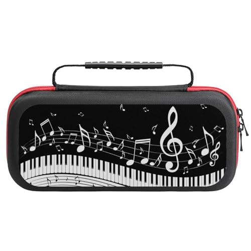 PUYWTIY Travel Carrying Case Pouch Compatible with Switch Game, Hard Shell Shockproof Protective Cover Bag with 20 Game Cartridges, Black And White Piano Keys with Musical Notes