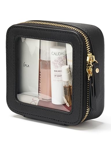 Mini Clear Black Makeup Bag - Cute Square Cosmetic Pouch for Travel with Zipper - For Women & Girls