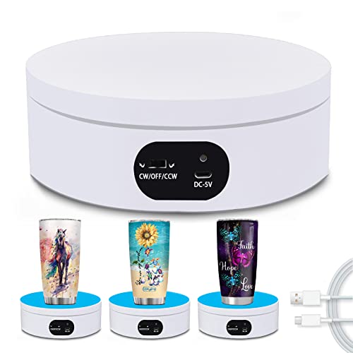 YVV Turner Cup Rotating Display Stand for Epoxy Glitter Tumbler, 360 Degree Automatic Mute Rotating Turntable for Photography Products Tumbler Making Supplies Spinner 4.72*1.77in Motorized Rotation