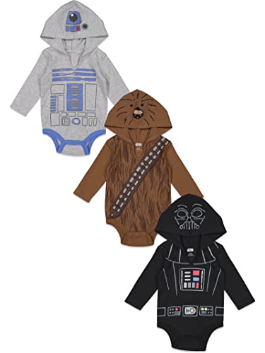 STAR WARS Darth Vader R2-D2 Chewbacca Newborn Baby Boys 3 Pack Bodysuits White/Brown/Black 3-6 Months