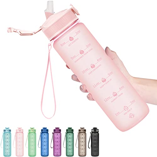 Hyeta 32oz Water Bottles with Straw - Stay Motivated and Hydrated with Convenient Times to Drink Markings, Durable, Leak-proof and BPA-free