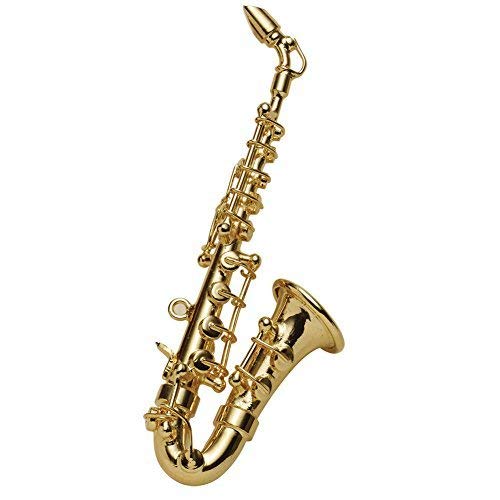 Broadway Gift Co. Miniature Goldtone Saxophone 3 Inch Brass Fashion Lapel Brooch Pin with Red Velvet Lined Instrument Case