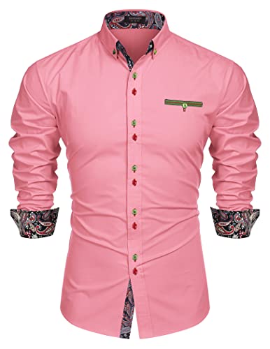 Coofandy Men's Fashion Slim Fit Dress Shirt Casual Shirt,01-pink,Large