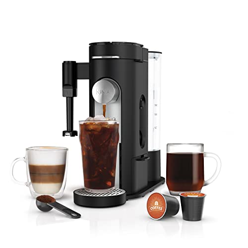 Ninja PB051 Pod & Grounds Specialty Single-Serve Coffee Maker, K-Cup Pod Compatible, Brews Grounds, Compact Design, Built-In Milk Frother, 56-oz. Reservoir, 6-oz. Cup to 24-oz. Mug Sizes, Black