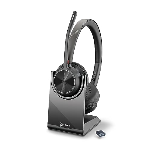 Poly Voyager 4320 UC Wireless Headset & Charge Stand (Plantronics) - Stereo Headphones w/Noise-Canceling Boom Mic - Connect PC/Mac/Mobile via Bluetooth-Works w/Teams (Certified), Zoom-Amazon Exclusive