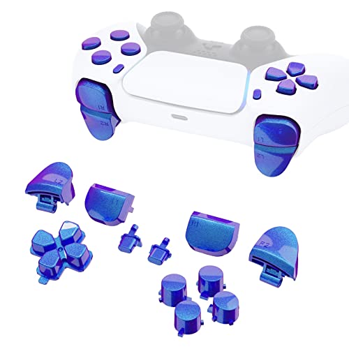 eXtremeRate Replacement D-pad R1 L1 R2 L2 Triggers Share Options Face Buttons, Chameleon Purple Blue Full Set Buttons Compatible with ps5 Controller BDM-010 & BDM-020