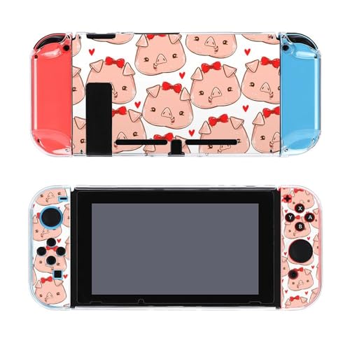 AoHanan Pink Pig with A Bow Switch Screen Protector Case Cover Full Accessories Switch Game Case Protection Skin for Switch Console and Joy-Cons