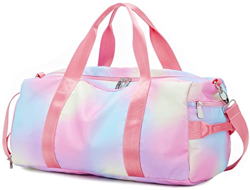 Weekender Duffel Sport Gym Bag Women Girls Travel duffle Bags with Shoe Compartment Wet Pocket (Rainbow Pink) 19.7'x9.5'x9.9'
