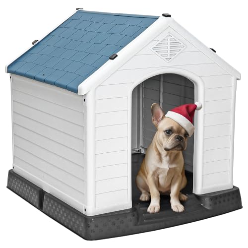 ZENY Plastic Dog House - Waterproof Dog Kennel with Air Vents and Elevated Floor All Weather Indoor Outdoor Insulated Doghouse Puppy Shelter, Easy to Assemble