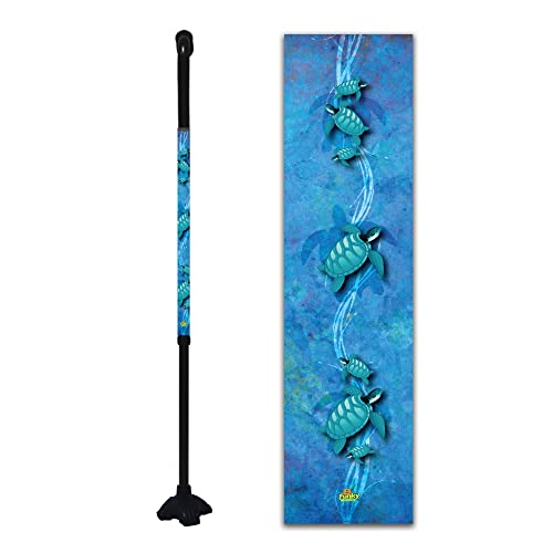 Walking Cane Offset Foam Handle Quad Foot 4 Point Cane Tip Adjustable Aluminum Sea Turtles Men or Women