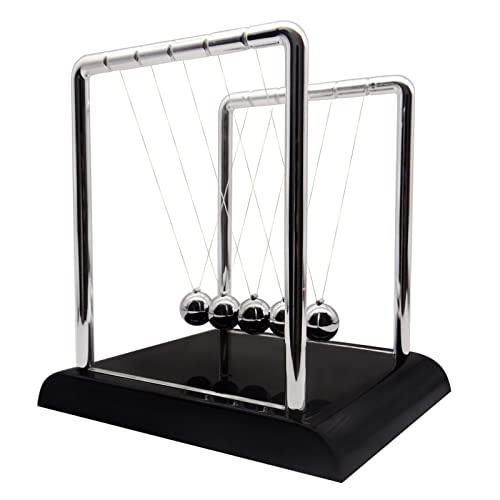 Newtons Cradle Balance Pendulum, Swinging Kinetic Balls, Fun Science Learning Accessories Physics Toy, Calm Down Fidgets Kit, Desk Toys for Stress Relief, Office Desk Decoration (Large Black)