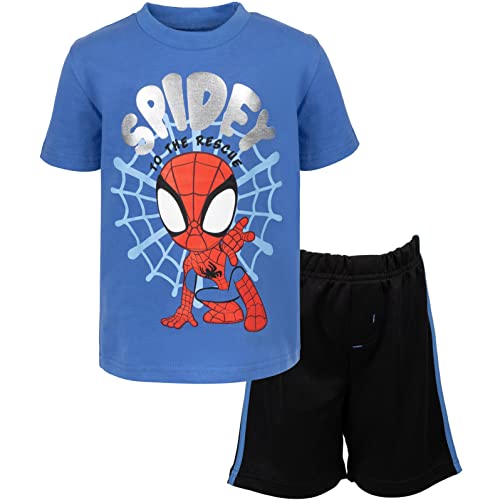 Marvel Spidey and His Amazing Friends Spider-Man Toddler Boys Graphic T-Shirt and Mesh Shorts Outfit Set Blue/Black 3T
