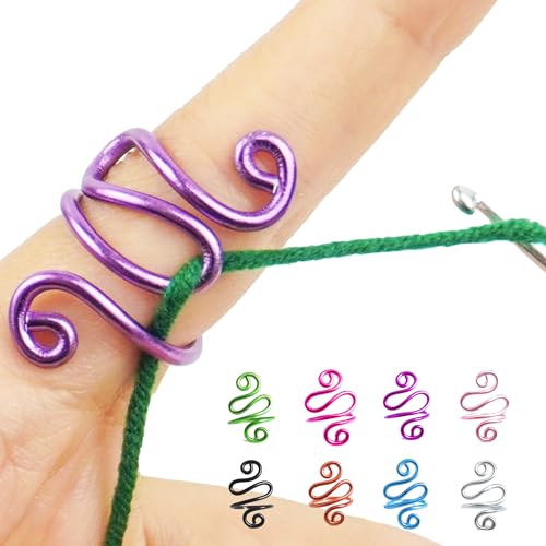 Handmade Crochet Tension Ring, Lefties & Righties Yarn Tension Control Ring, Adjustable Companion Ring, Gift for Crocheters Knitters, Mother's Day Gifts From Daughter, Son (Size 7-10, Purple)
