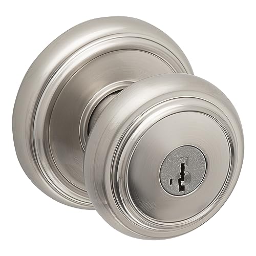 Baldwin Alcott, Entry Door Knob Handle with Keyed Lock Featuring SmartKey Re-key Technology and Microban Protection, in Satin Nickel