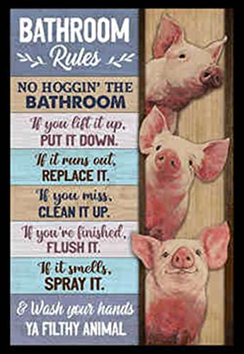 EMOHAT Funny Bathroom Rules Sign Pig Restroom Pig Decor Farmhouse Decor Metal Signs Restroom Farm Decoration Farm Lovers Art Poster Metal Wall Decor Print Metal 8x12 Inches