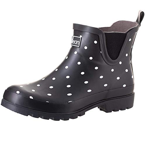 Jileon Womens Ankle Height Waterproof Rubber Rain Boots - Designed For Wide Feet & Wide Calves - Easy to Slip on and Off