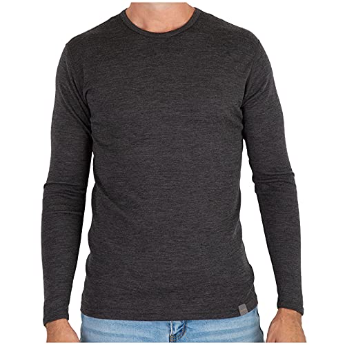 MERIWOOL Mens Base Layer - 100% Merino Wool Midweight Long Sleeve Thermal Shirt Charcoal Gray