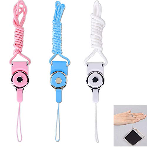 3pack Detachable Neck Strap Band Long Lanyard - Ideal for iPhone Cell Phone Smartphone Cell Phone Camera iPod mp3 mp4 USB Flash Drive ID Card Badge with a Lanyard Hole (Pink+Blue+White)
