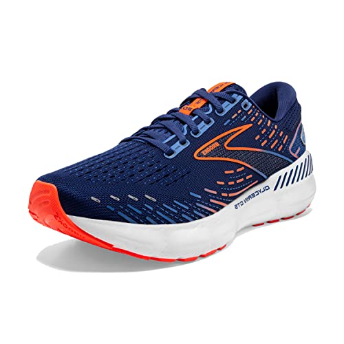 Brooks Glycerin Gts 20 Sneakers for Men - Low Top Design, Cushioned Footbed, and Synthetic Outsoles Shoes Blue Depths/Palace Blue/Orange 8.5 EE - Wide