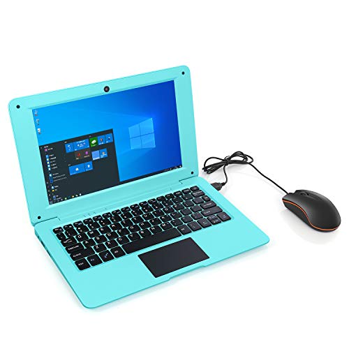 Goldengulf Portable 10.1 Inch Online Learning Computer Laptop Windows 10 OS Preinstalled Quad Core 32GB Netbook HDMI Webcam Office Netflix YouTube (Blue)
