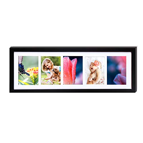 Adeco PF0287 Decorative 5x7' Wood Wall Hanging Collage Picture Photo Frame with Mat, 5 Openings, 5 by 7-inch,Black