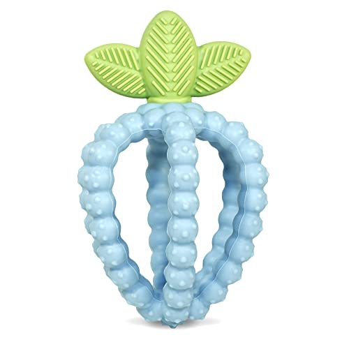RaZbaby Silicone Infant & Baby Teething Toy, Textured BerryBumps Soothe Babies’ Sore Gums, RaZberry Bites Relief Teether, Back & Front Teeth, BPA Free, Easy to Hold, Fruit Shape for Babies 3M+ - Blue