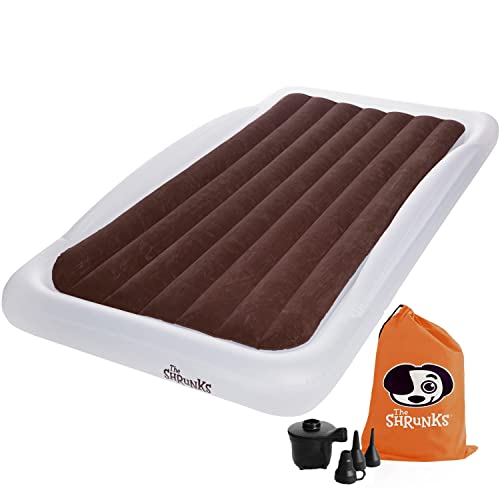 The Shrunks Twin Air Mattress Travel Bed for Kids and Adults with Pump Portable Inflatable Mattress Cot for Families Single Blow Up Air Bed for Travel, Camping, Sleepovers, or Home Twin Size Floor Bed