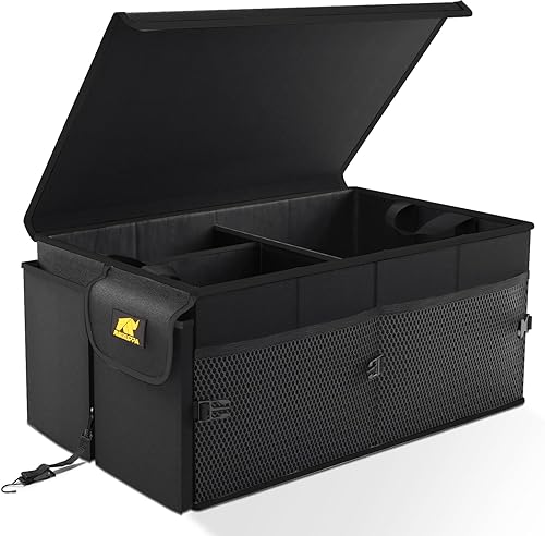 MIKKUPPA Car Trunk Organizer - Collapsible Trunk Organizer Sturdy Trunk Storage Organizers Car Trunk Organizer with Lid, for SUV Auto Truck Van with Adjustable Straps and Non Slip Bottom (Black)
