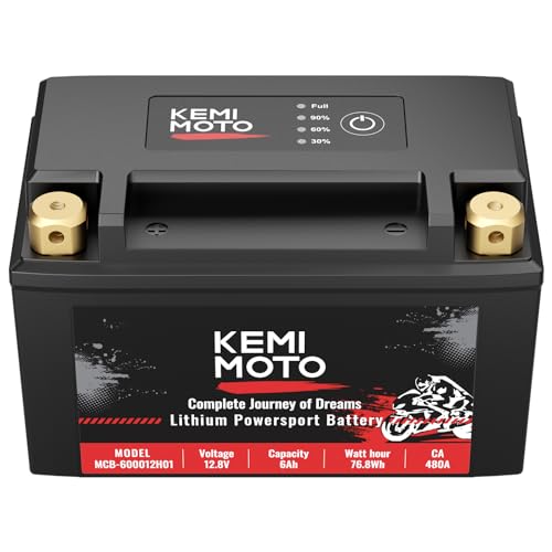 KEMIMOTO Lithium Motorcycle Battery YTX14-BS/YTX9-BS/YTX12-BS, LiFePO4 Lithium Battery 12v 6Ah with 5 Spacers, Generator Battery with Copper Terminal, Compatible with Motorcycle Lawn Mower ATV UTV