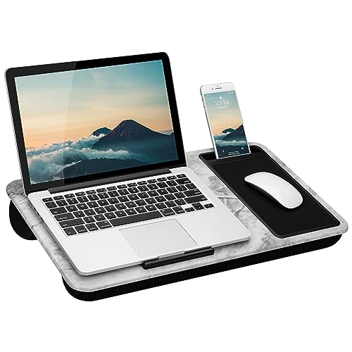 LAPGEAR Home Office Lap Desk with Device Ledge, Mouse Pad, and Phone Holder - White Marble - Fits Up To 15.6 Inch Laptops - Style No. 91501