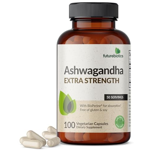 Futurebiotics Ashwagandha Extra Strength Stress & Mood Support with BioPerine - Non GMO Formula, 100 Vegetarian Capsules
