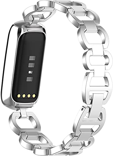 Compatible with Fitbit Luxe Band Adjustable Stainless Steel Parker Link Bracelet Replacement Wristbands Classy Dressy Straps for Luxe Accessories for Women Girls (black)