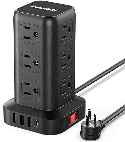 Extension Cord with Multiple Outlets, Surge Protector Power Strip Tower, 12 AC 4 USB，Surge Protector Tower 6.5FT Overload Protection for Home Office