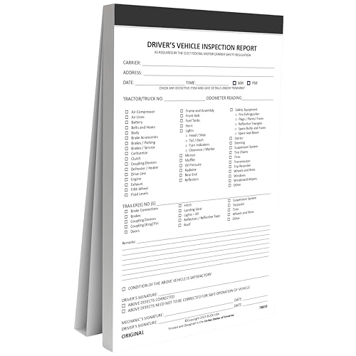 Detailed Driver Vehicle Inspection Report Book - 2-Ply Carbonless, 5.5' x 8.5', 35 Sets of Forms Per DVIR Book, Daily Pre-Trip Checklist Log for Truck Drivers, FMCSR Compliant with Easy Tear-Out