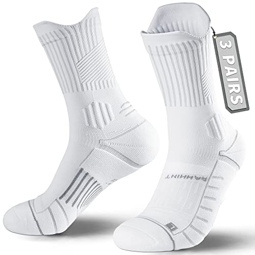 Coolmax Compression Running Socks 3 Pairs, Cushion Crew Socks, Anti-Blister Moisture Wicking Athletic Hiking Socks