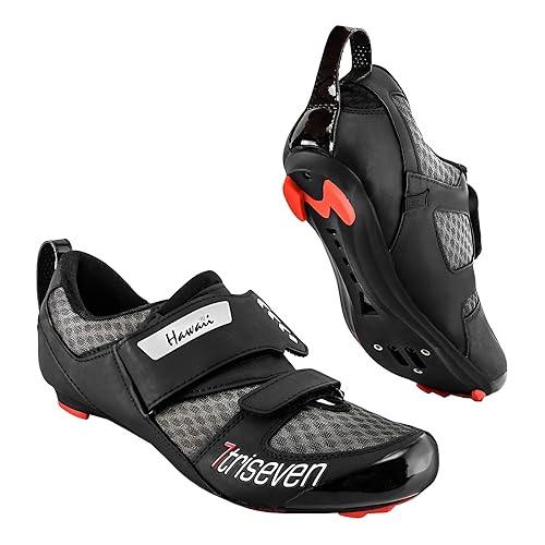 Triseven Cycling Shoes Men Women - Road Bike Cycling Shoes Unisex - Breathable Hard Sole - Cycling Shoes - Compatible with Delat, KEO, SPD and SPD-SL - Triathlon Riding Shoes - 11.5us Black