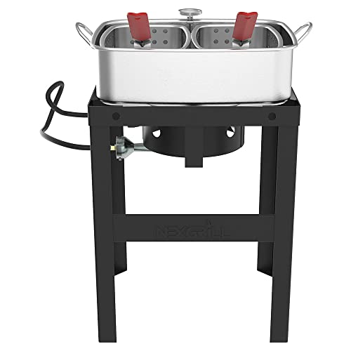 Nexgrill 18 Qt. Aluminum Fish Fryer with Double Basket, Outdoor Propane Deep Fryer, Outdoor Fully Welded Steel Stand, Perfect for Outdoor Cooking, Outdoor Portable Cooker, 840-0006