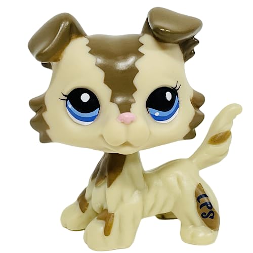 SNUGYOUME LPS Brown Cream Collie Dog Puppy Blue Eyes Toy Rare Old Mini Pet Cute Animal Action Figures for Kids Boy Girl