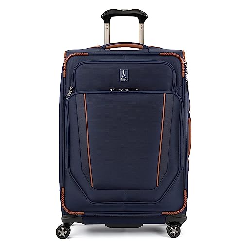 Travelpro Crew Versapack Softside Expandable 8 Spinner Wheel Checked Luggage, USB Port, Men and Women, Patriot Blue, Checked Medium 25-Inch