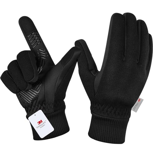 MOREOK Winter Gloves -10°F 3M Thinsulate Warm Gloves Bike Gloves Cycling Gloves for Driving/Cycling/Running/Hiking-Balck-L