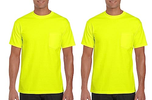 Gildan mens Dryblend Workwear T-shirts With Pocket, 2-pack T Shirt, Safety Green, Large US
